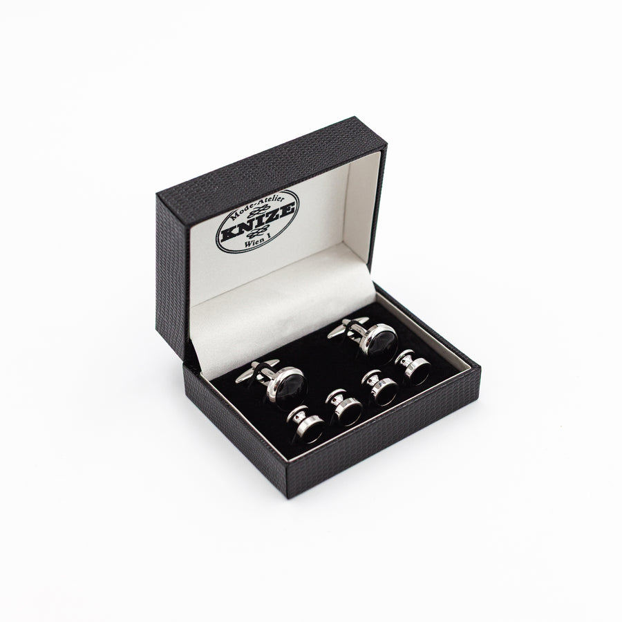 SET SMOKINGKNÖPFE SILBER-ONYX