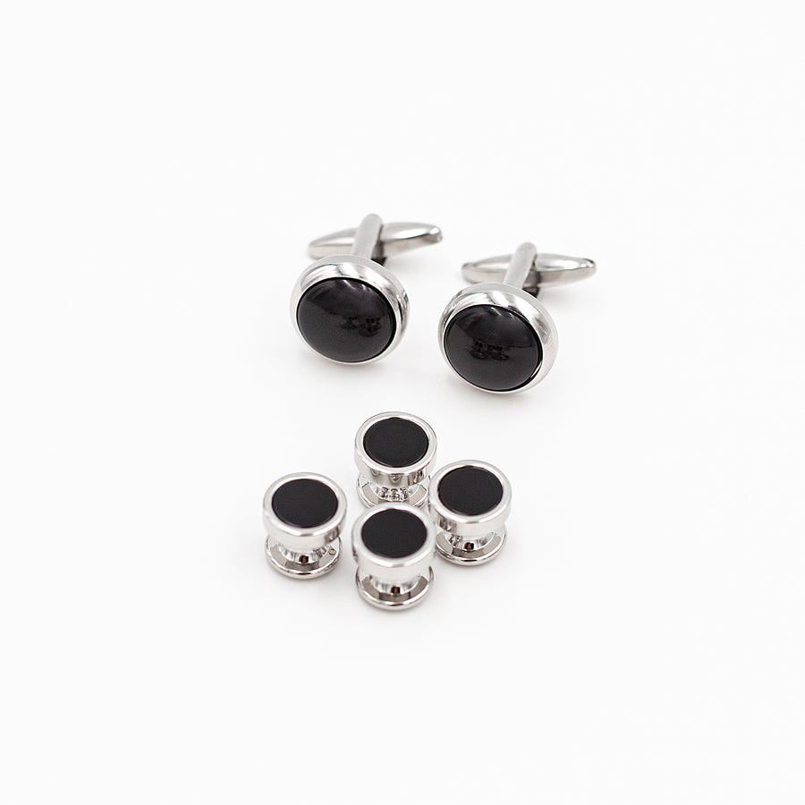 SET SMOKINGKNÖPFE SILBER-ONYX